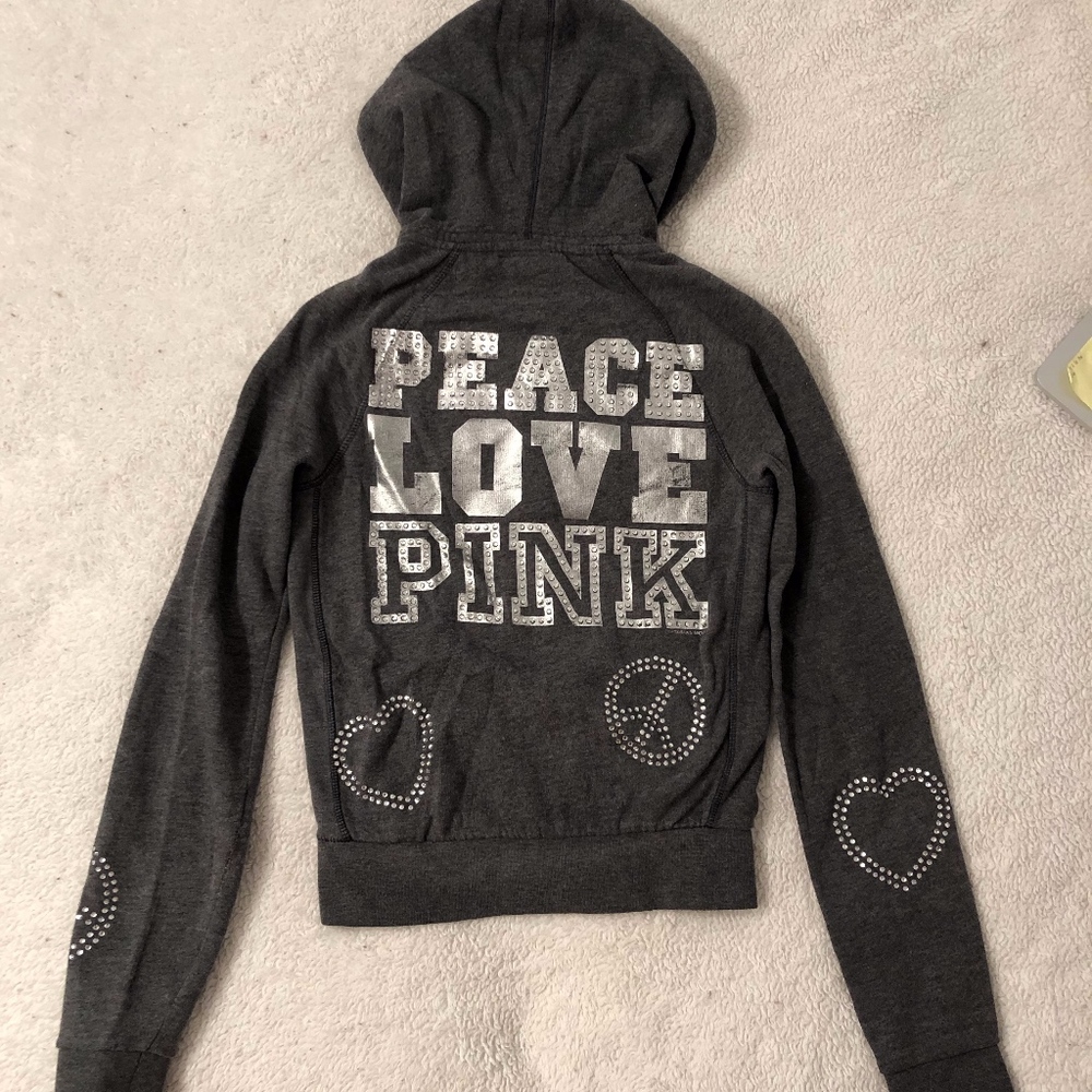 Dark grey Victoria's Secret pink peace&love zip up